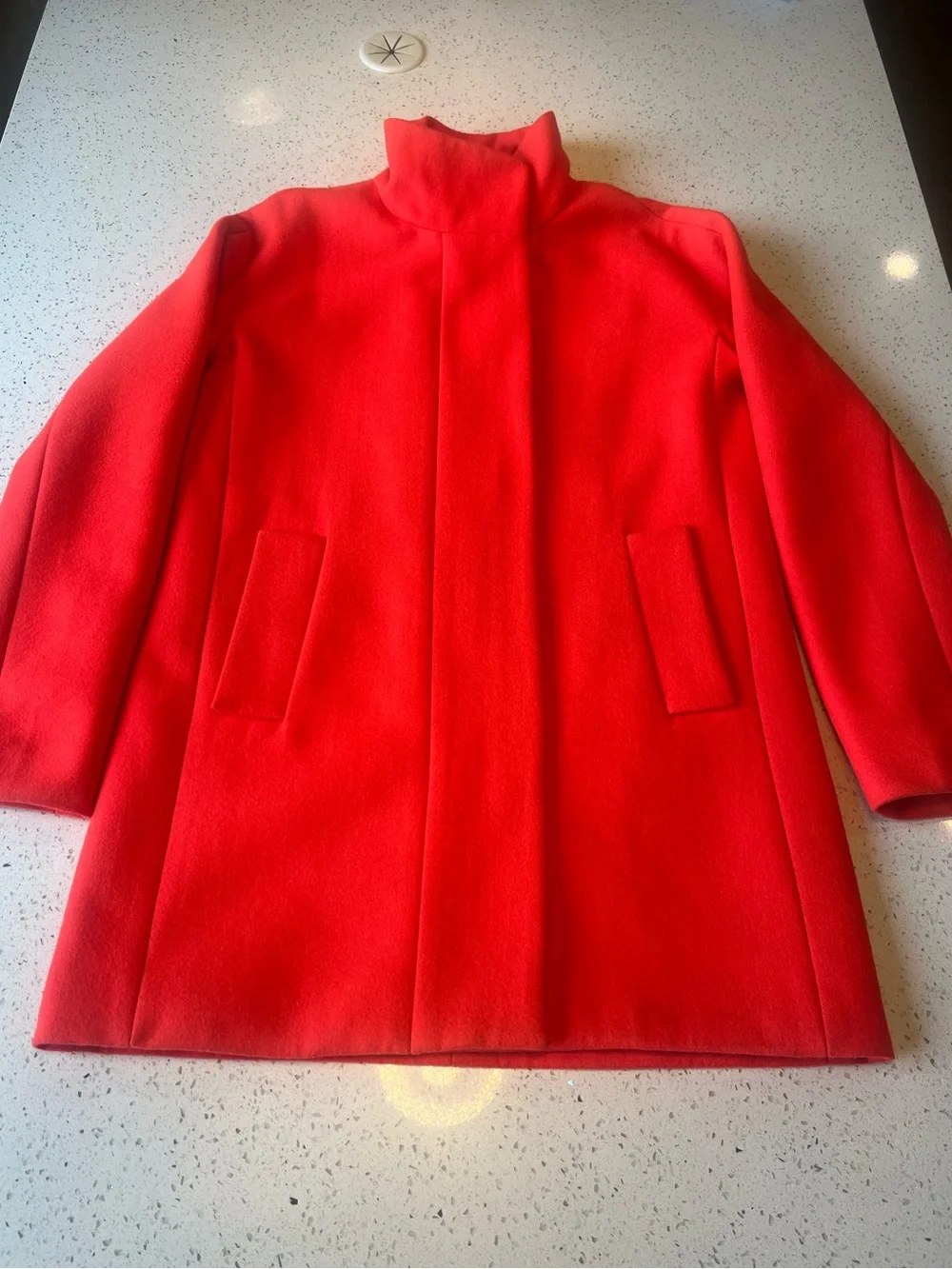 J. Crew Bright Red Wool Blend Funnel-Neck Coat - Picture 2 of 9